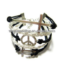 2013 Peace Sign Multilayer Long Leather Bracelet LB07